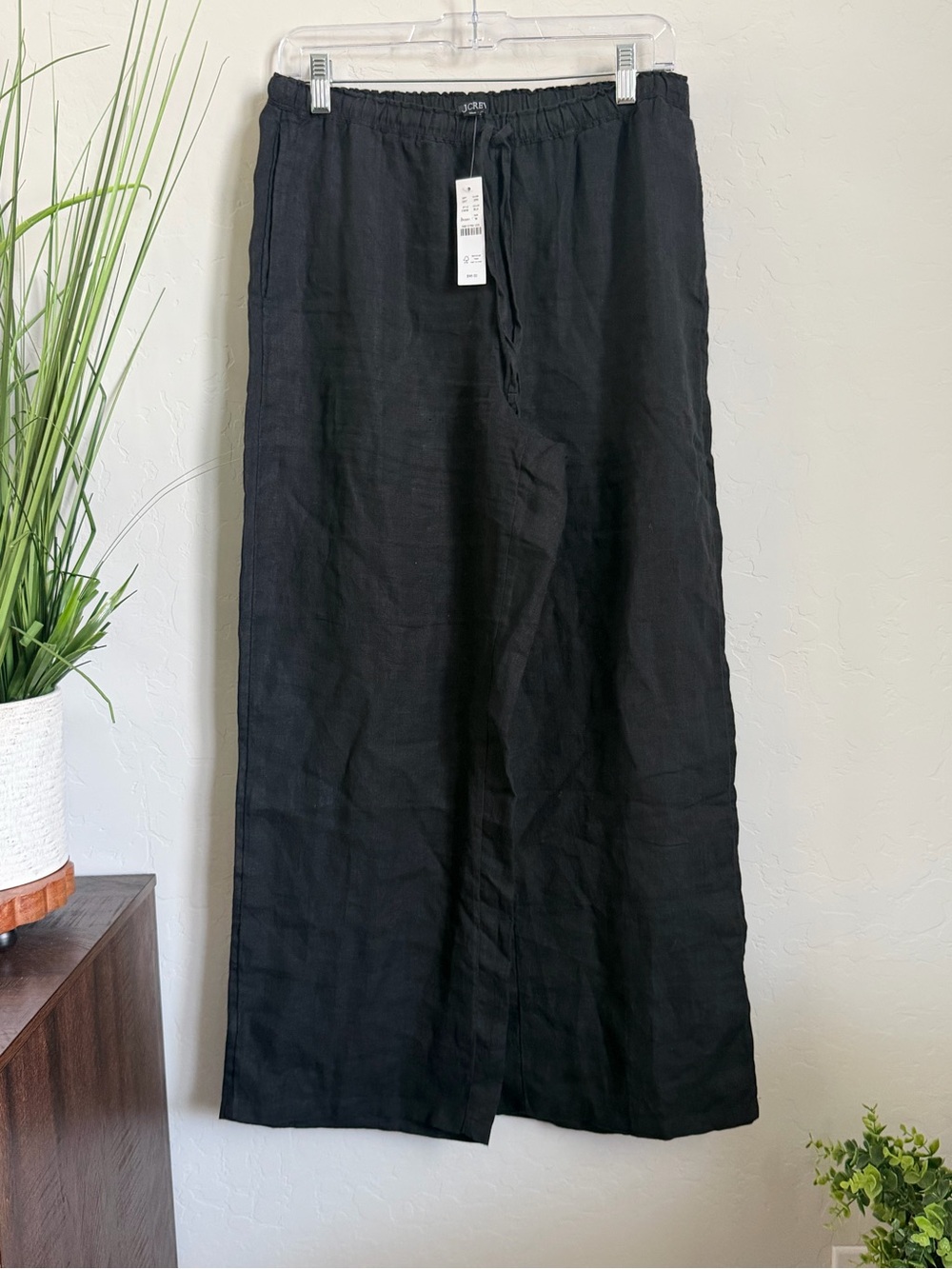 J.Crew NWT 100% Linen Drawstring Wide Leg Pants Black M